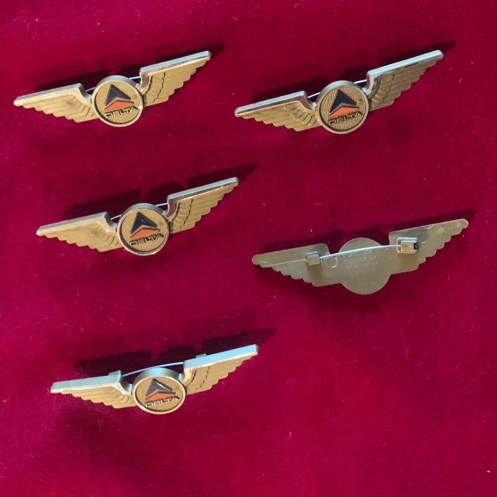 70s Delta Airlines Junior Pilot Wings Pins [Five] (Lot 37)